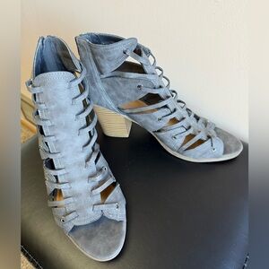 Maurices Gray Leather Strappy Heels